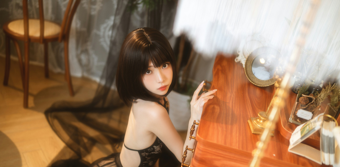 许岚LAN黑纱旗袍作品图免费鉴赏